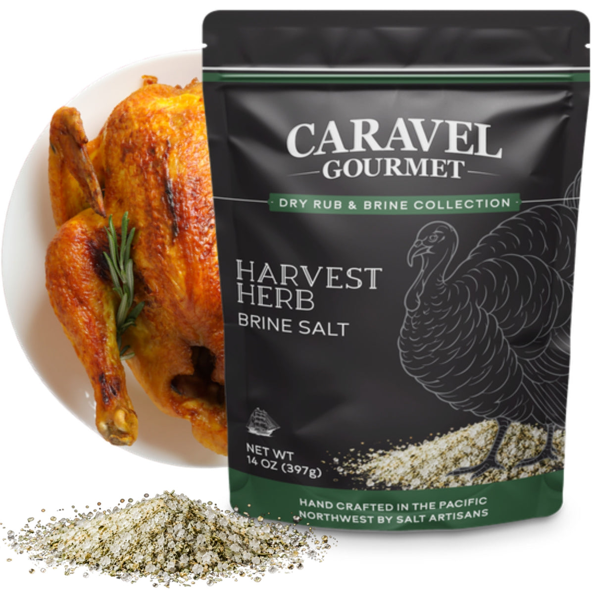 Caravel Gourmet Harvest Herb Dry Rub Turkey Brine Salt 14 oz pouch