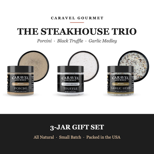 Caravel Gourmet Steakhouse Trio - Porcini, Black Truffle and Garlic Medley Sea Salt 4 oz jars